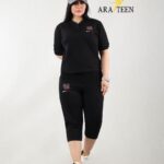 ست یقه کلاسیک و شلوارک طرح قلب گوشه سینه (عمده)
