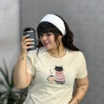 تیشرت زنانه ایموجی مدل گربه و لیوان (عمده)