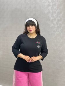تیشرت آستین سه ربع آراتین مدل گل جیبی (عمده)