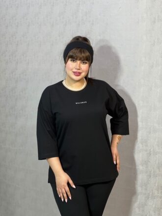 تیشرت باکسی زنانه آراتین مشکی مدل BALANCE (عمده)
